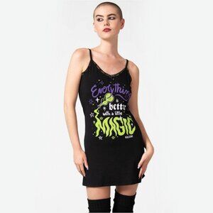 Killstar Magic Night Cami Dress – Gothic Black & Purple Sleepwear w/ Lace Trim